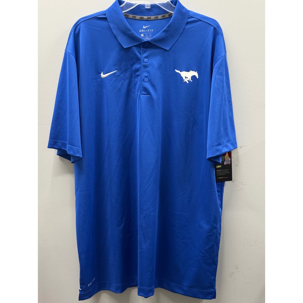 Nike Varsity SMU Mustangs Performance Polo Mens XXL Blue Dri-FIT Embroidered NWT